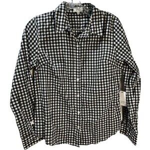 NEW‎ Women's Gingham Classic-Fit Long Sleeve Button Down Shirt XS